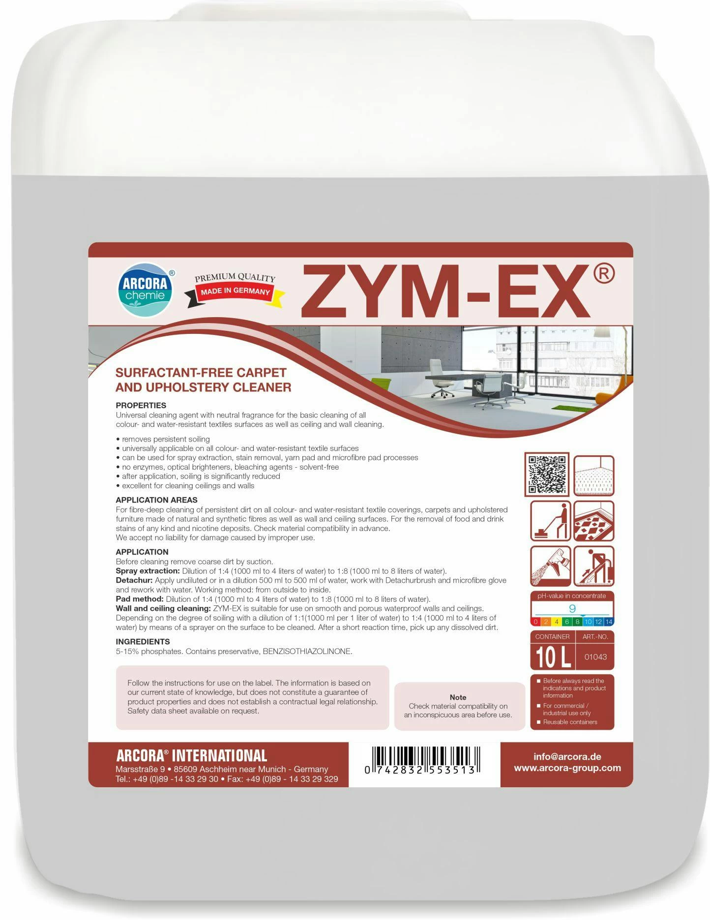 ARCORA Tensidfreier Teppich-und Polsterreiniger ZYM-EX, 10L